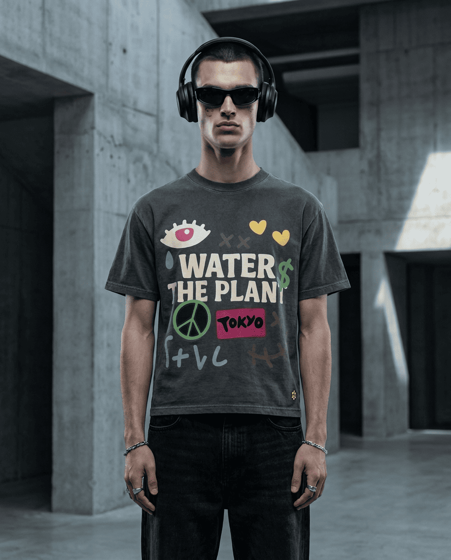 "PEACE BLOOM" Tee | Washed Black