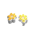 Two white and yellow WATER THE PLANT flower-shaped sunnies charm on a white background