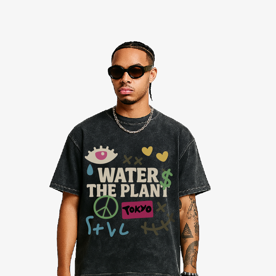 "PEACE BLOOM" Tee | Washed Black