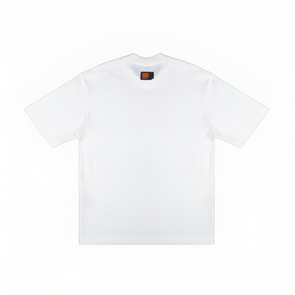 White t-shirt with a brand logo on a white background