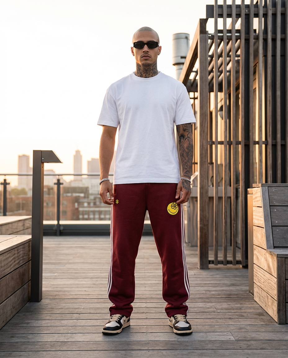 SMILEYWORLD® BASIC TRACK PANTS | BURGUNDY