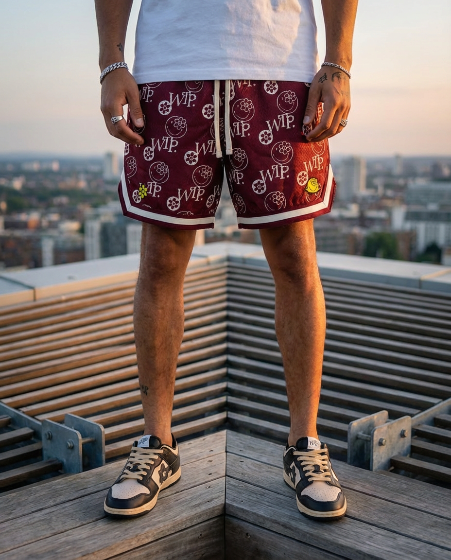 Smiley Basketball Shorts | Burgundy